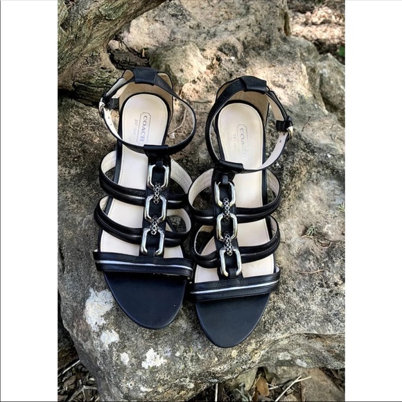 First Pic Copy Never Wore When Bought Coach Sandals Black Leather 3” heels - Picture 2 of 9